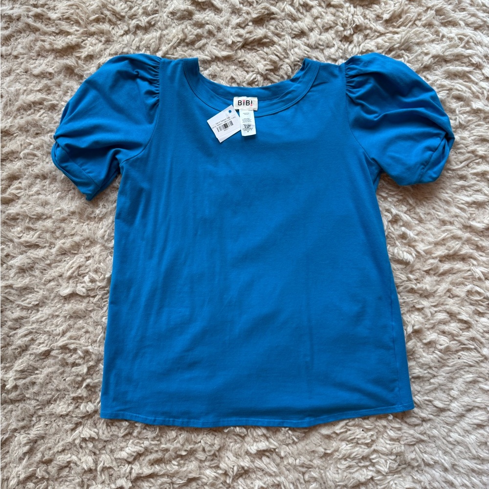 NWT BiBi brand turquoise puff sleeve top Women’s size medium